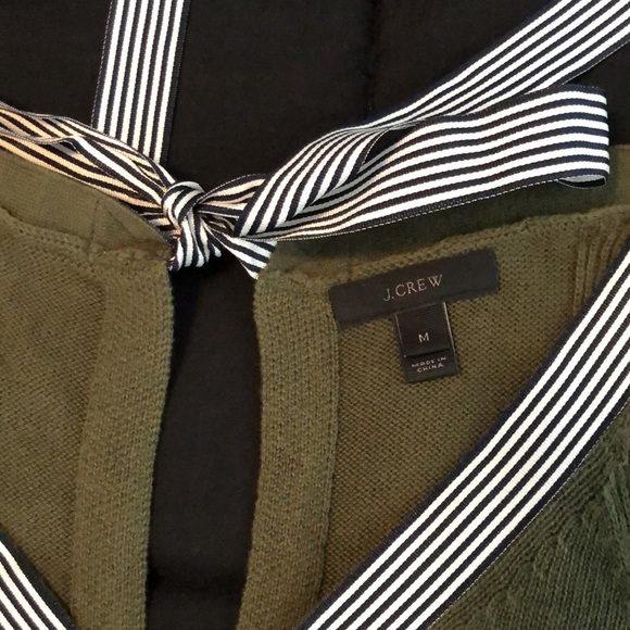 J. Crew Olive Green Tank Top Sweater with Black and White Stripe Detail, Medium - Picture 2 of 5